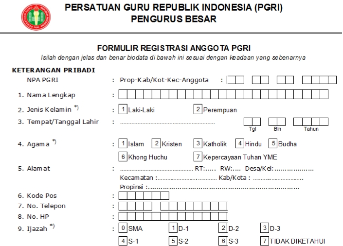 Pendaftaran PGRI Sukun - Persatuan Guru Republik Indonesia Cabang Sukun